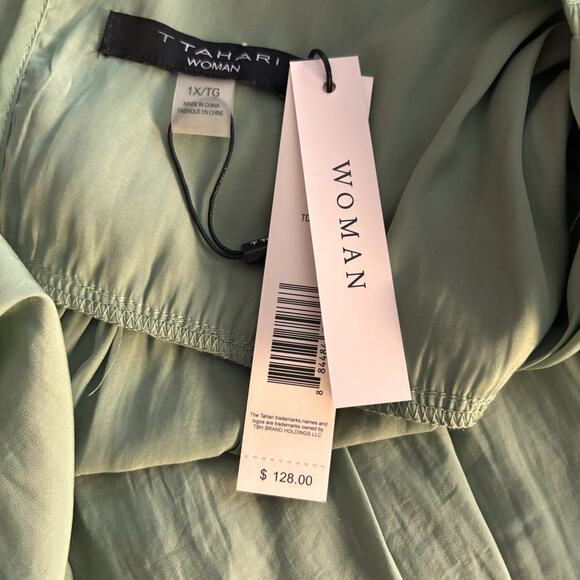 Tahari V-Neck Sleeveless Drawstring Waist Green Midi Dress Plus Size 1X NEW - Picture 9 of 10